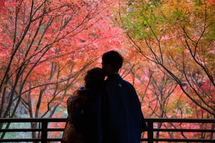 紅葉名所での前撮り撮影