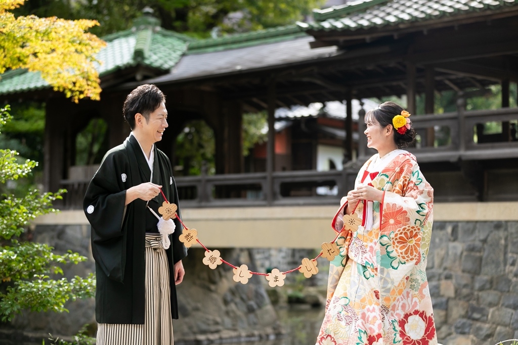 揚輝荘の歴史に囲まれて、2人の思い出の撮影に👘🍃